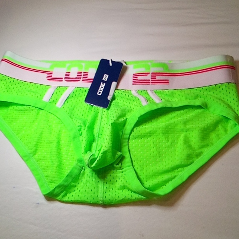 NWT Code 22, Size Large, Neon Green and Pink, Brief